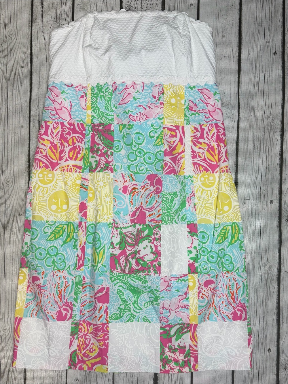 Lilly Pulitzer Women's 4 Franco Dress State Patch Patchwork Strapless Sheath